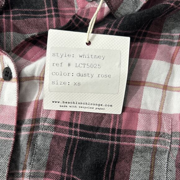 Beach Lunch Lounge Shirt‎ Womens Extra Small Dusty Rose Plaid Whitney - Picture 6 of 9